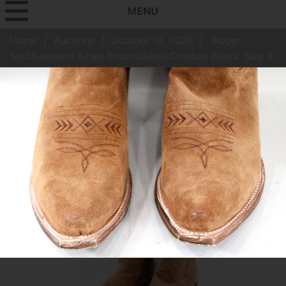 Roper Tan Cowboy Boots with Embroidery - Picture 4 of 8